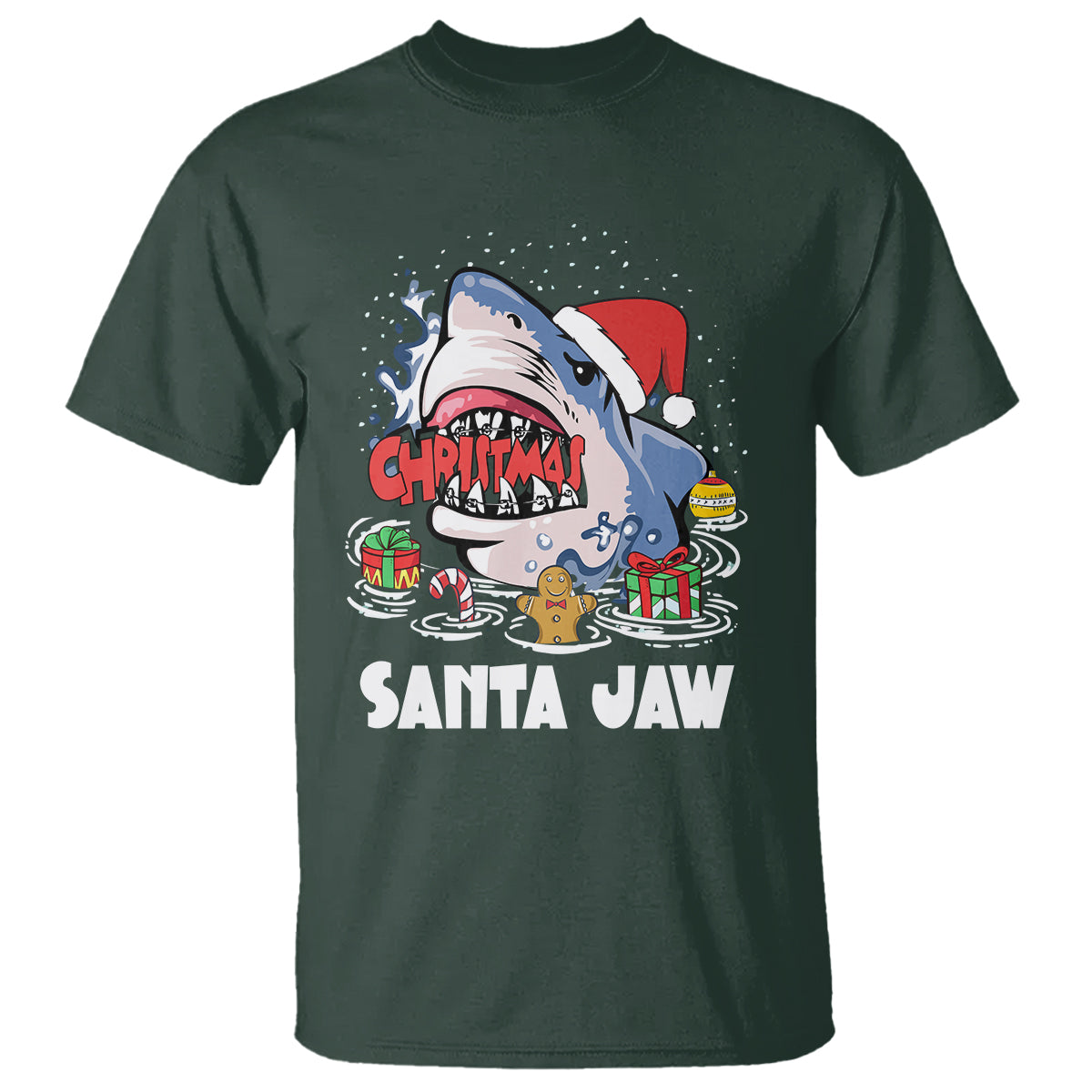Santa Jaws Shark Christmas At The Beach T Shirt - Wonder Print Shop