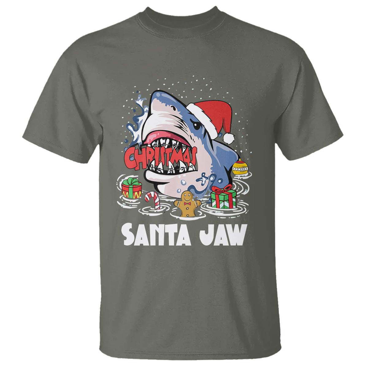 Santa Jaws Shark Christmas At The Beach T Shirt - Wonder Print Shop