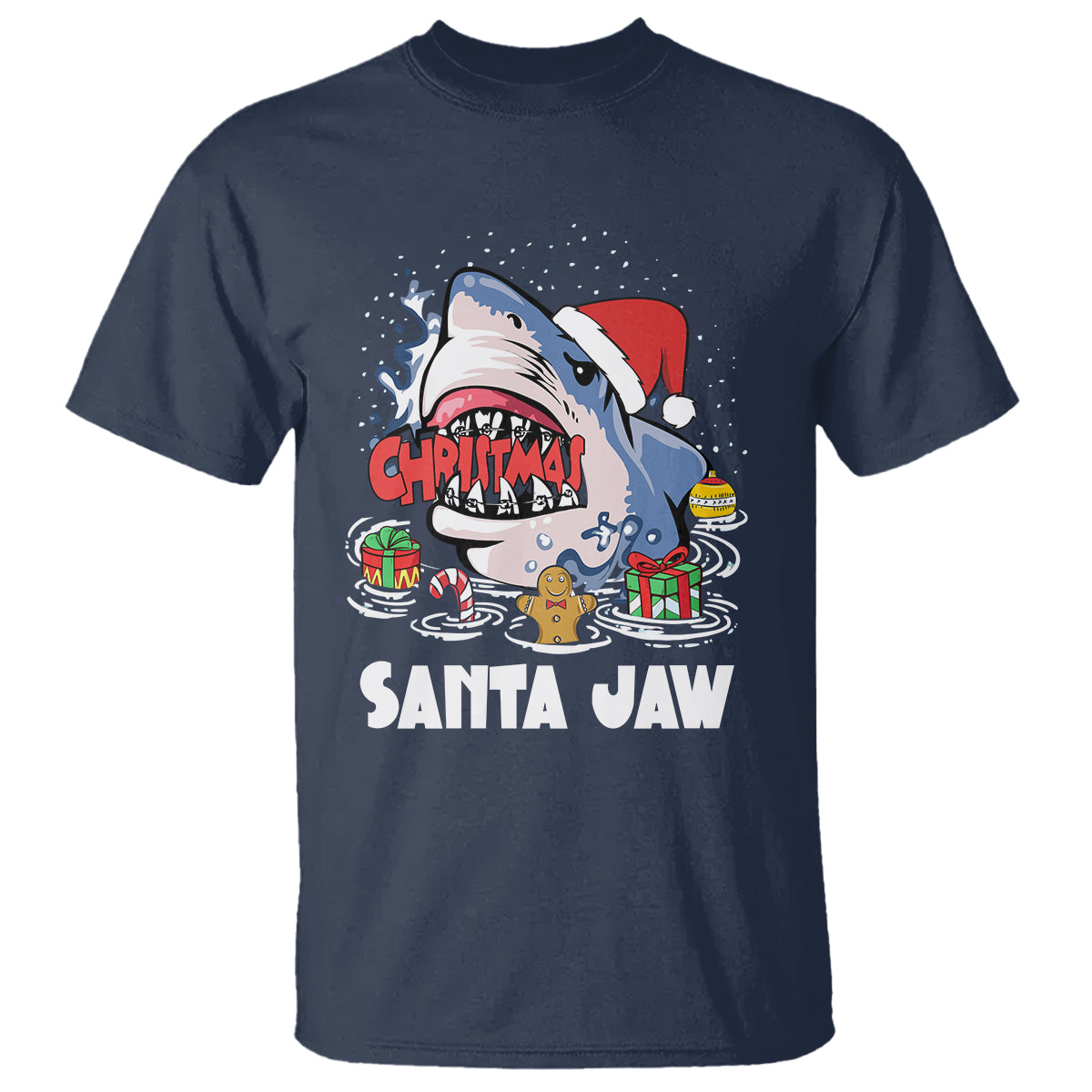 Santa Jaws Shark Christmas At The Beach T Shirt - Wonder Print Shop