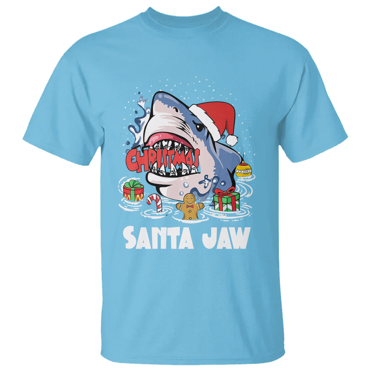 Santa Jaws Shark Christmas At The Beach T Shirt - Wonder Print Shop