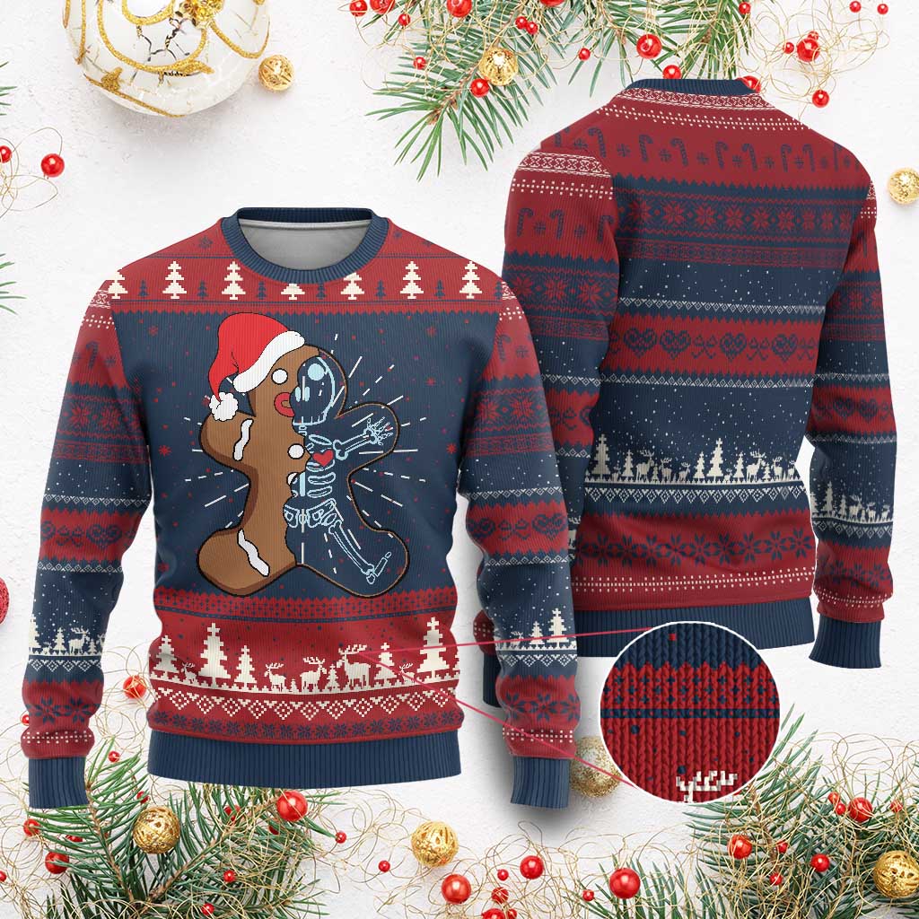 Funny Christmas Gingerbread Skeleton X-Ray Tech Nurse Ugly Christmas Sweater - Wonder Print Shop