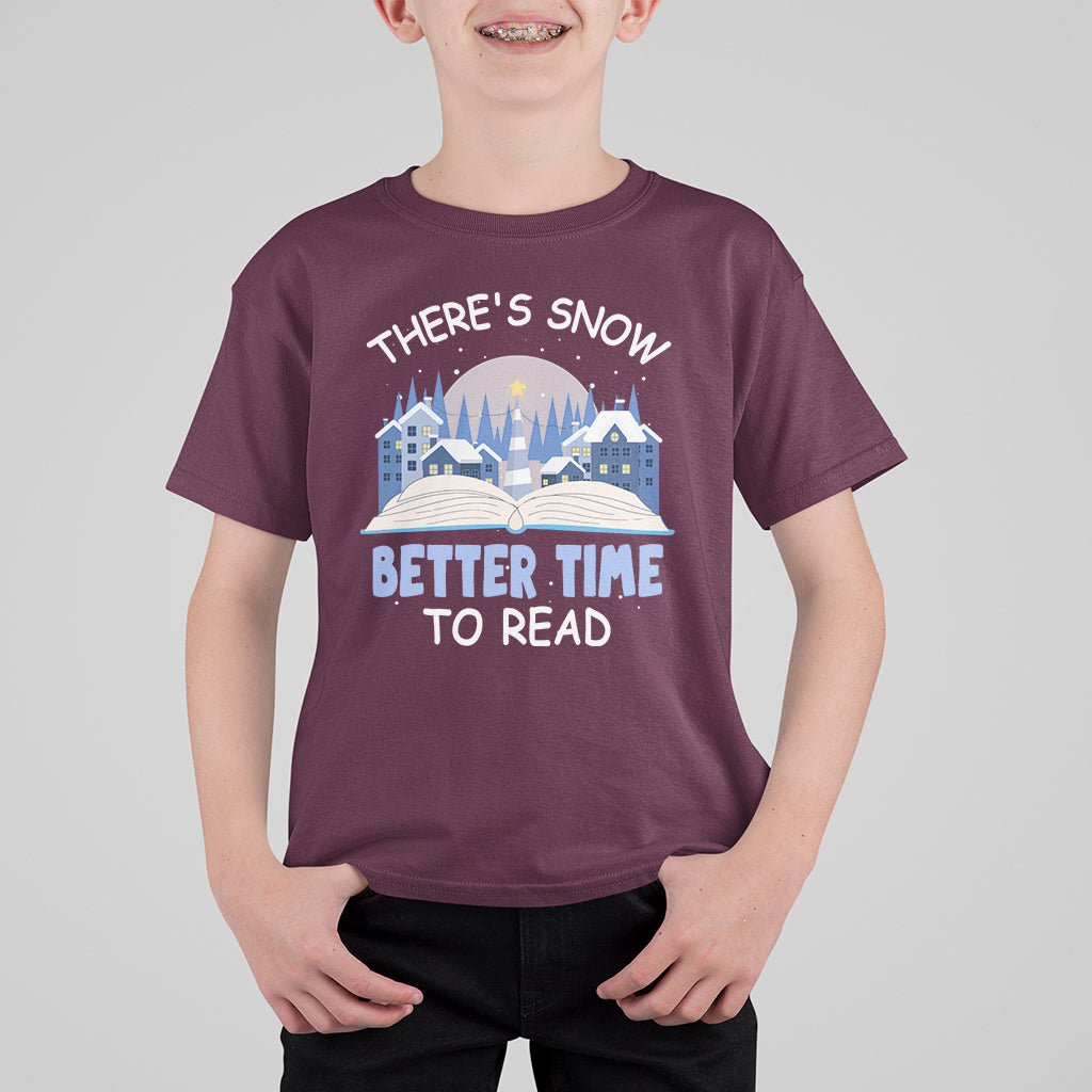 Christmas T Shirt For Kid There's Snow Better Time To Read Winter Book Lover - Wonder Print Shop