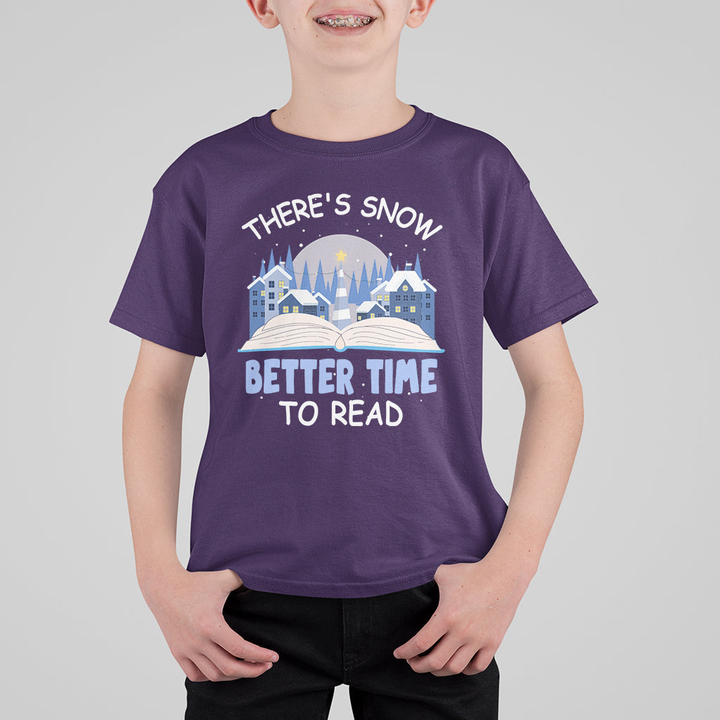 Christmas T Shirt For Kid There's Snow Better Time To Read Winter Book Lover - Wonder Print Shop