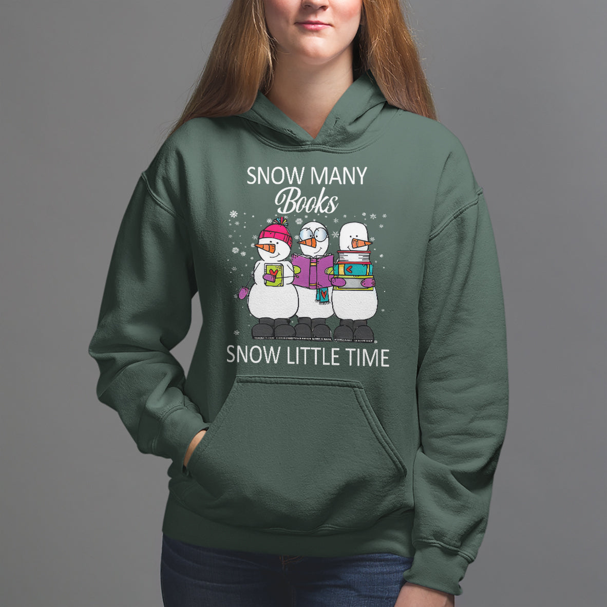 Christmas Hoodie Snow Many Books Snow Little Time Winter Bookworm - Wonder Print Shop