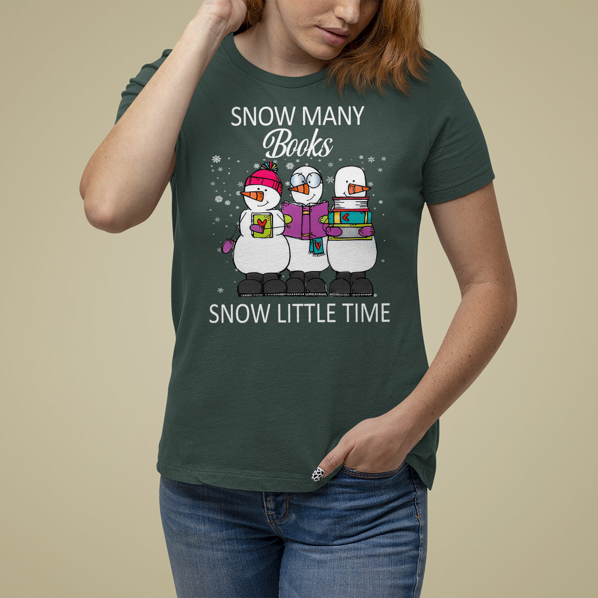 Christmas T Shirt For Women Snow Many Books Snow Little Time Winter Bookworm - Wonder Print Shop
