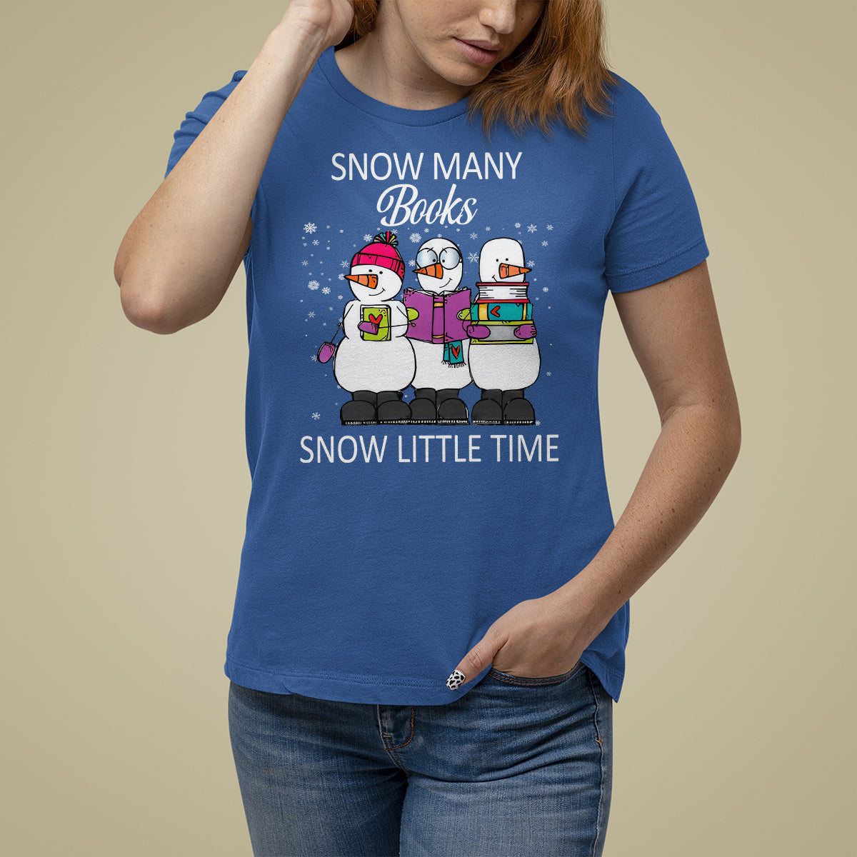 Christmas T Shirt For Women Snow Many Books Snow Little Time Winter Bookworm - Wonder Print Shop