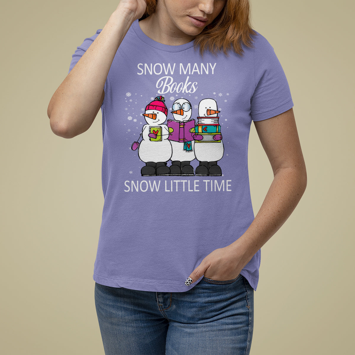 Christmas T Shirt For Women Snow Many Books Snow Little Time Winter Bookworm - Wonder Print Shop