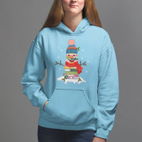 Christmas Hoodie Snowman Library Book Stack Winter Librarian - Wonder Print Shop