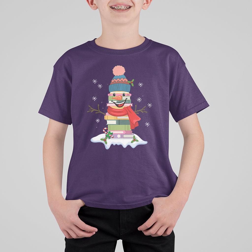 Christmas T Shirt For Kid Snowman Library Book Stack Winter Librarian - Wonder Print Shop