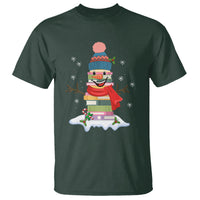 Christmas T Shirt Snowman Library Book Stack Winter Librarian - Wonder Print Shop