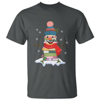Christmas T Shirt Snowman Library Book Stack Winter Librarian - Wonder Print Shop