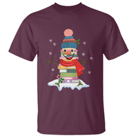 Christmas T Shirt Snowman Library Book Stack Winter Librarian - Wonder Print Shop
