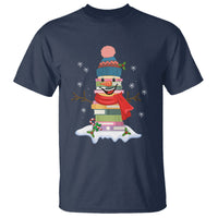 Christmas T Shirt Snowman Library Book Stack Winter Librarian - Wonder Print Shop