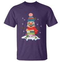 Christmas T Shirt Snowman Library Book Stack Winter Librarian - Wonder Print Shop
