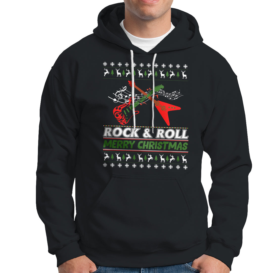 Rock And Roll Merry Christmas Electric Guitar Hoodie - Wonder Print Shop