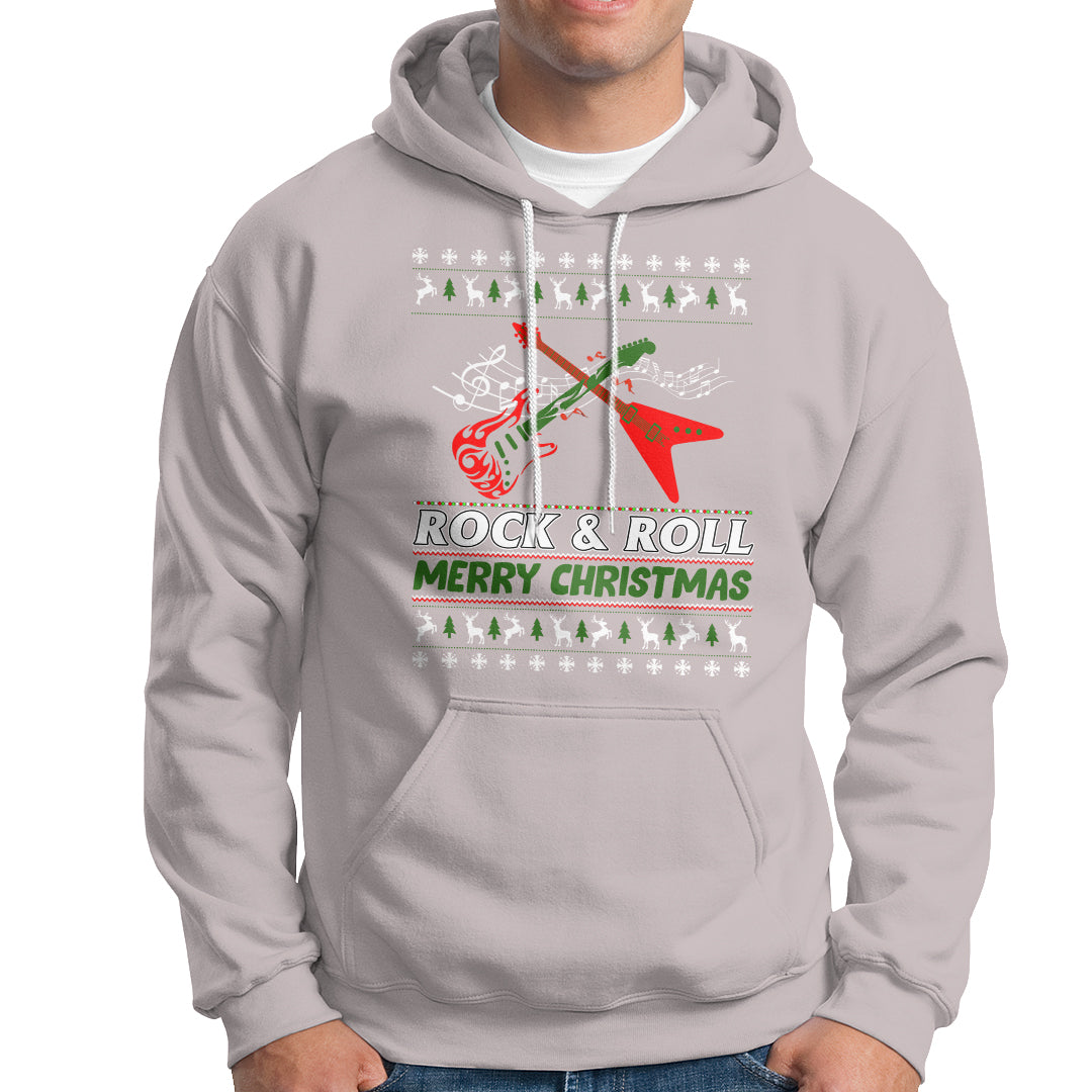 Rock And Roll Merry Christmas Electric Guitar Hoodie - Wonder Print Shop