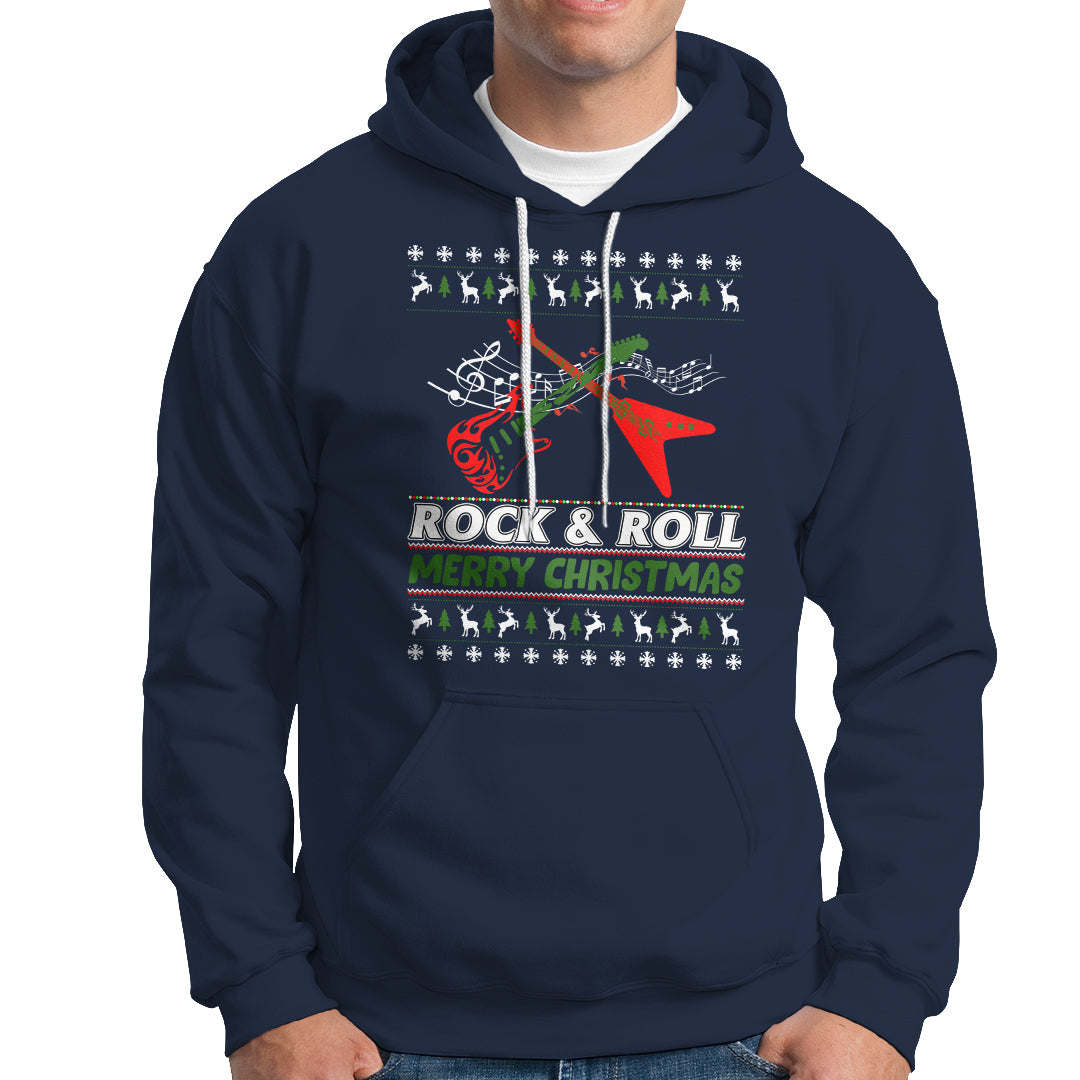 Rock And Roll Merry Christmas Electric Guitar Hoodie - Wonder Print Shop