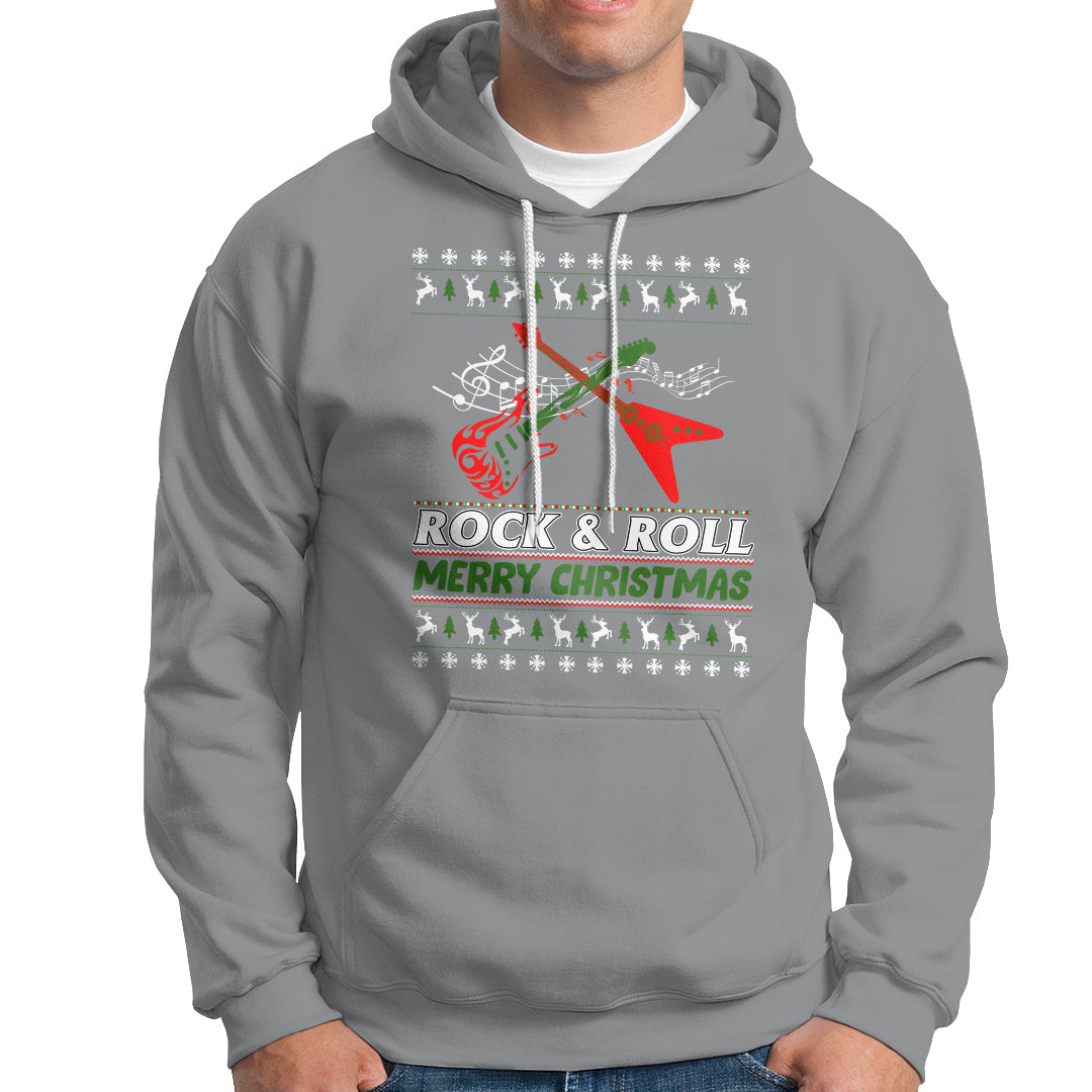 Rock And Roll Merry Christmas Electric Guitar Hoodie - Wonder Print Shop