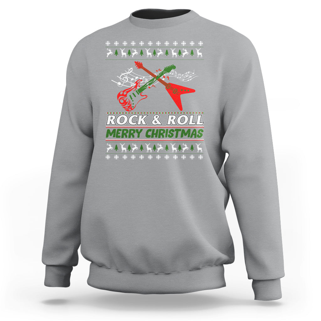 Rock And Roll Merry Christmas Electric Guitar Sweatshirt - Wonder Print Shop