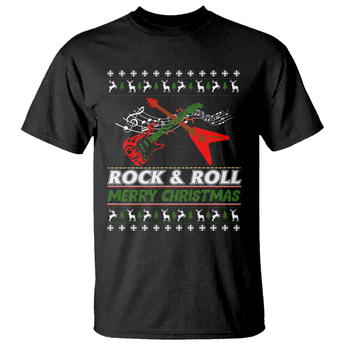 Rock And Roll Merry Christmas Electric Guitar T Shirt - Wonder Print Shop