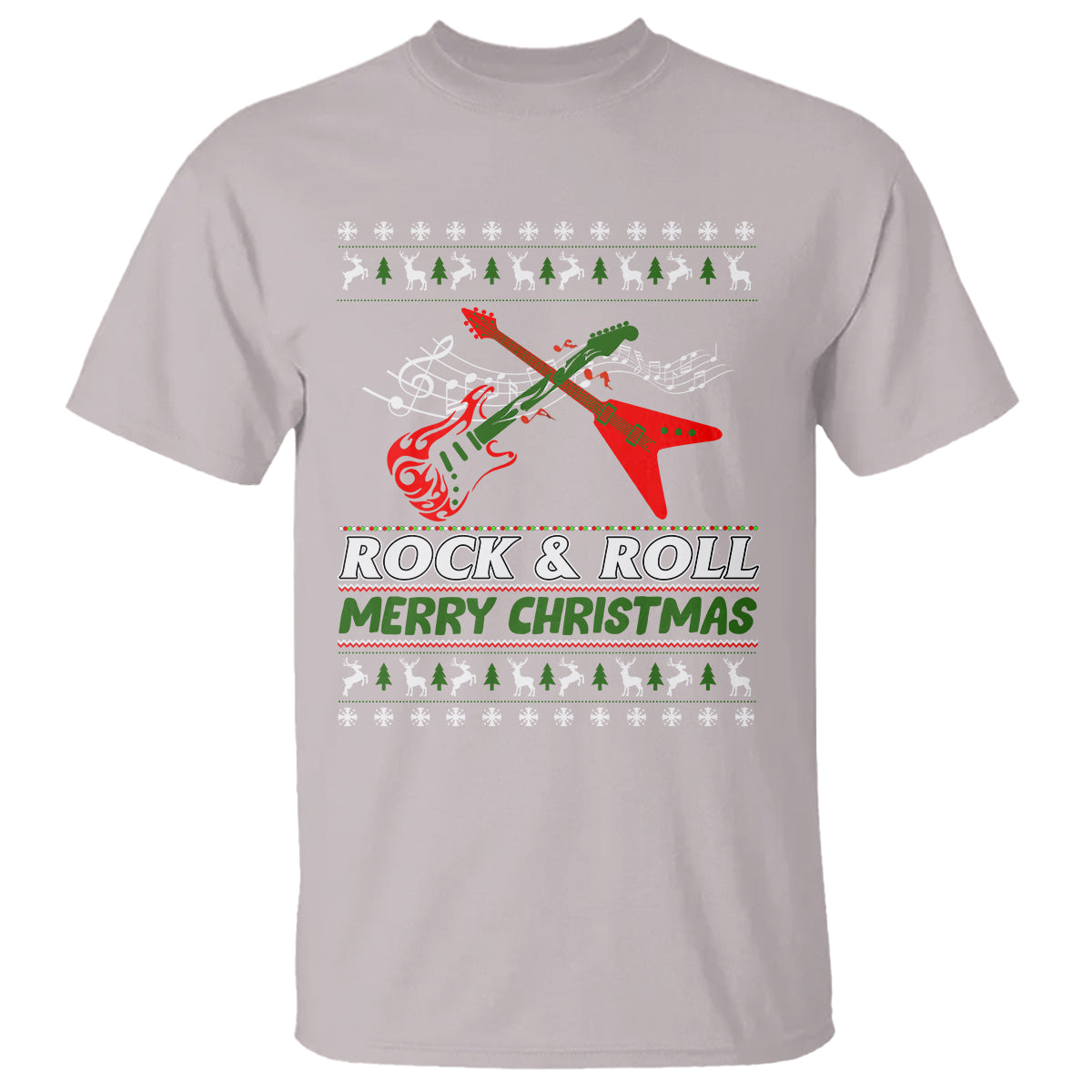 Rock And Roll Merry Christmas Electric Guitar T Shirt - Wonder Print Shop