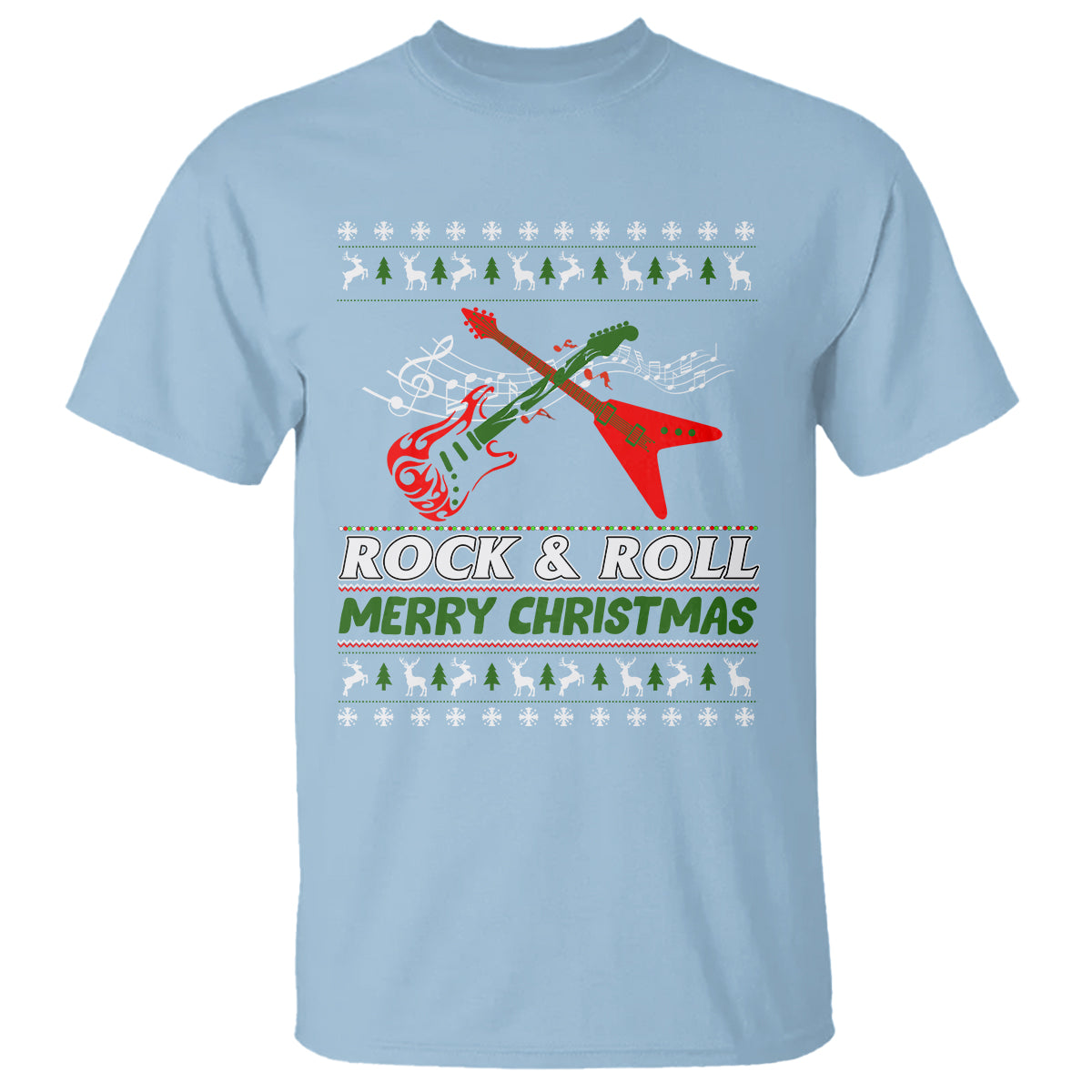 Rock And Roll Merry Christmas Electric Guitar T Shirt - Wonder Print Shop