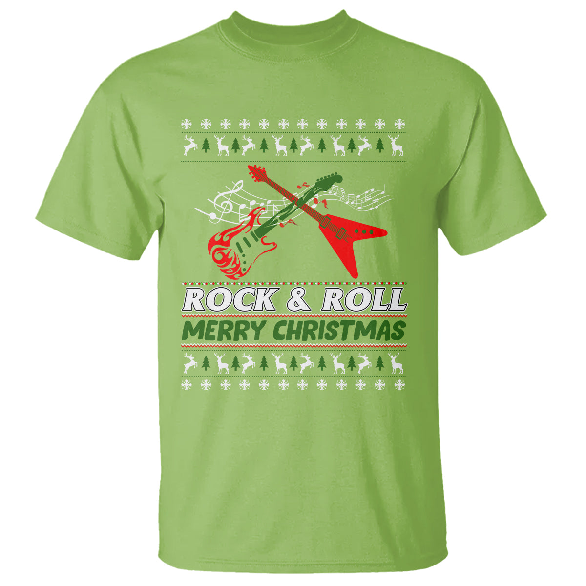 Rock And Roll Merry Christmas Electric Guitar T Shirt - Wonder Print Shop