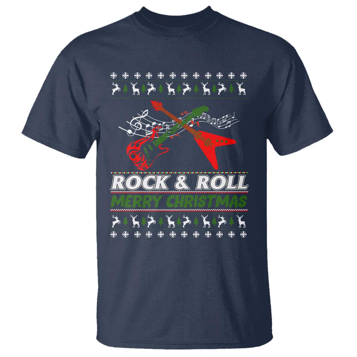 Rock And Roll Merry Christmas Electric Guitar T Shirt - Wonder Print Shop