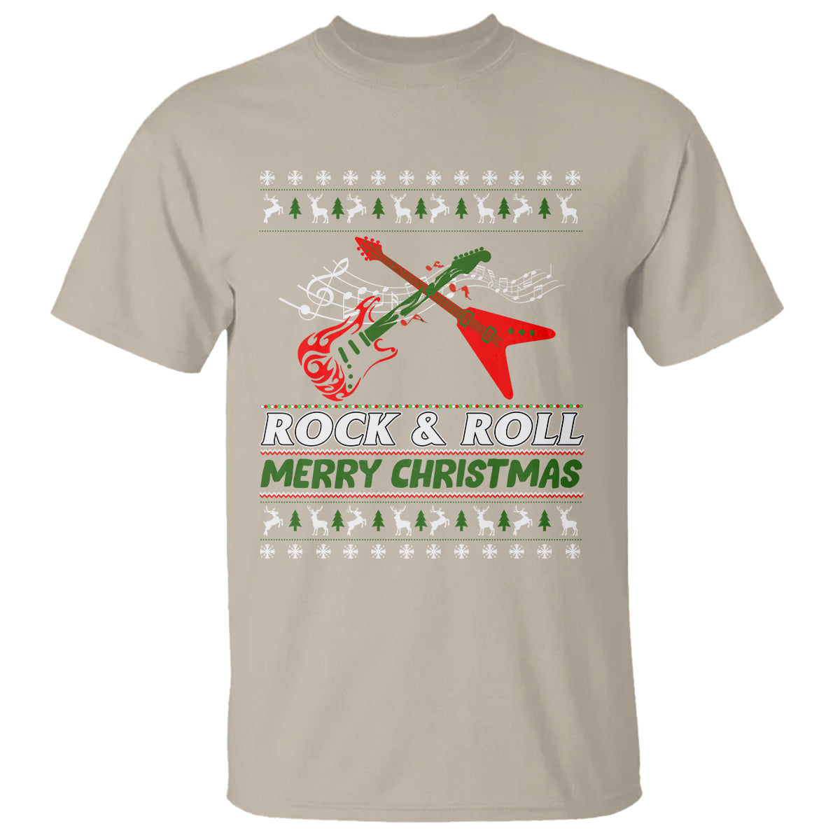 Rock And Roll Merry Christmas Electric Guitar T Shirt - Wonder Print Shop