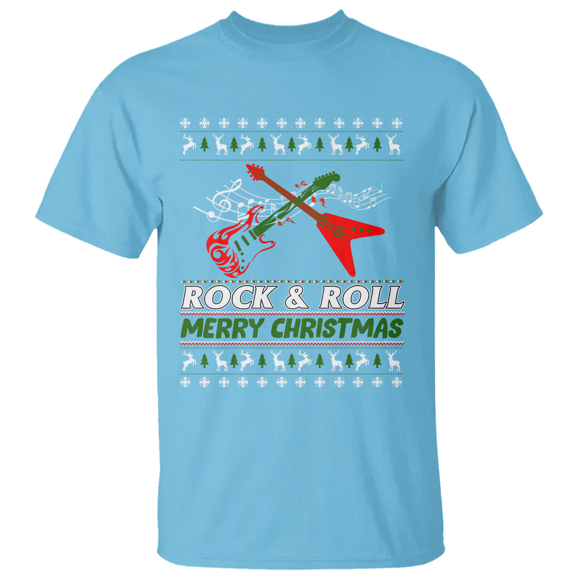 Rock And Roll Merry Christmas Electric Guitar T Shirt - Wonder Print Shop