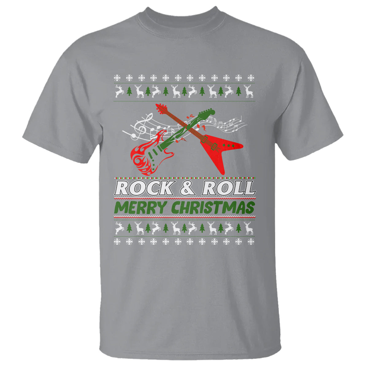 Rock And Roll Merry Christmas Electric Guitar T Shirt - Wonder Print Shop