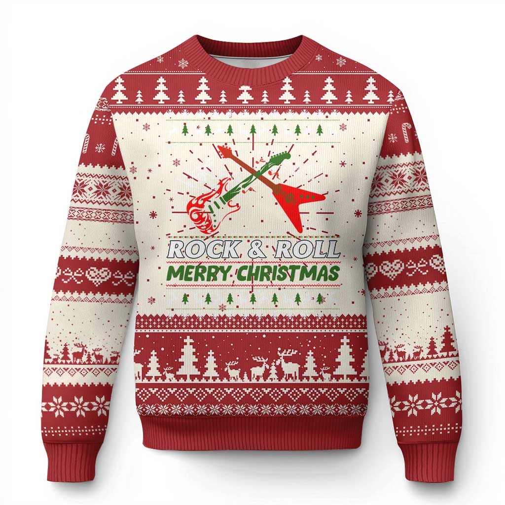 Rock And Roll Merry Christmas Electric Guitar Ugly Christmas Sweater - Wonder Print Shop