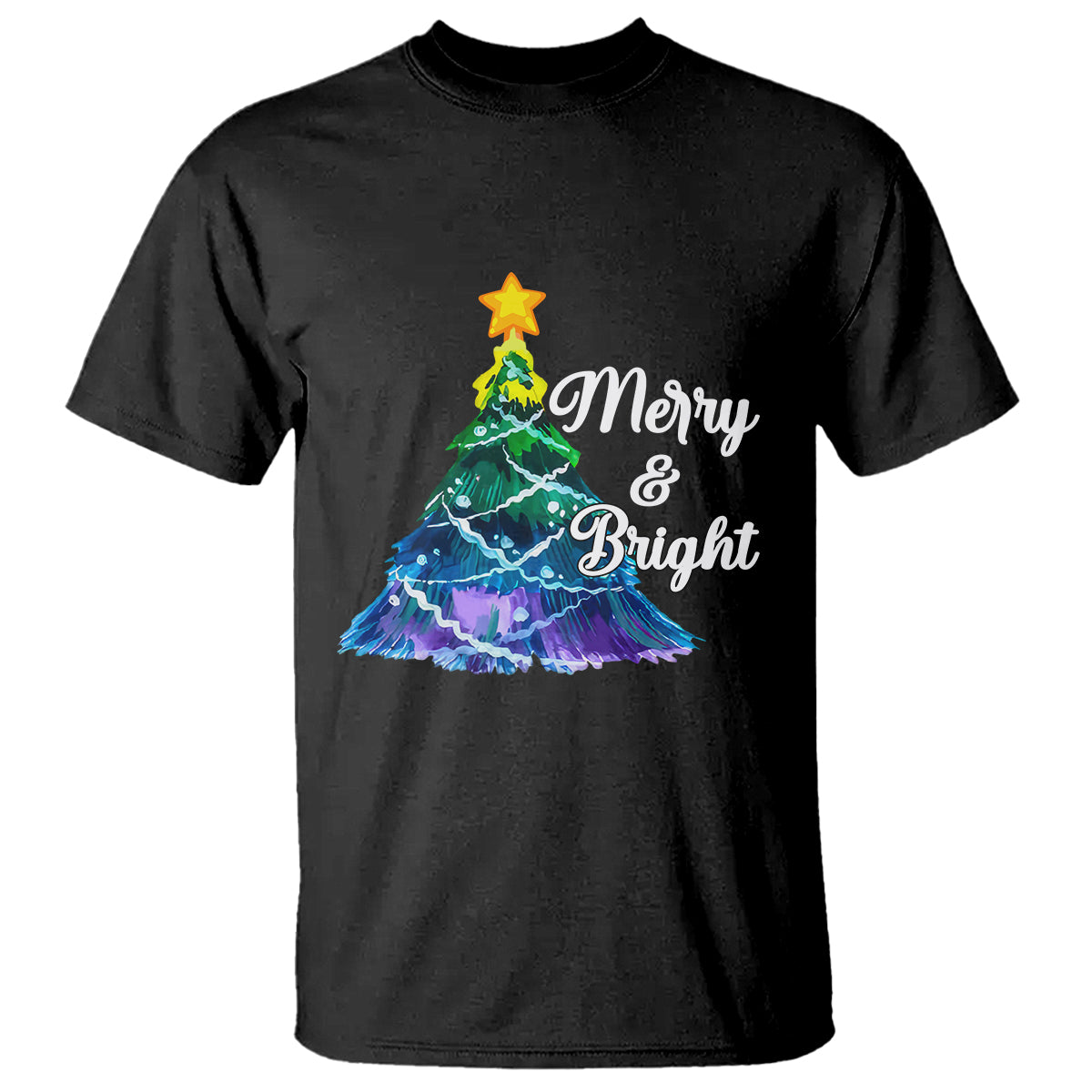 Merry And Bright Colorful Christmas Tree Xmas Holiday T Shirt - Wonder Print Shop