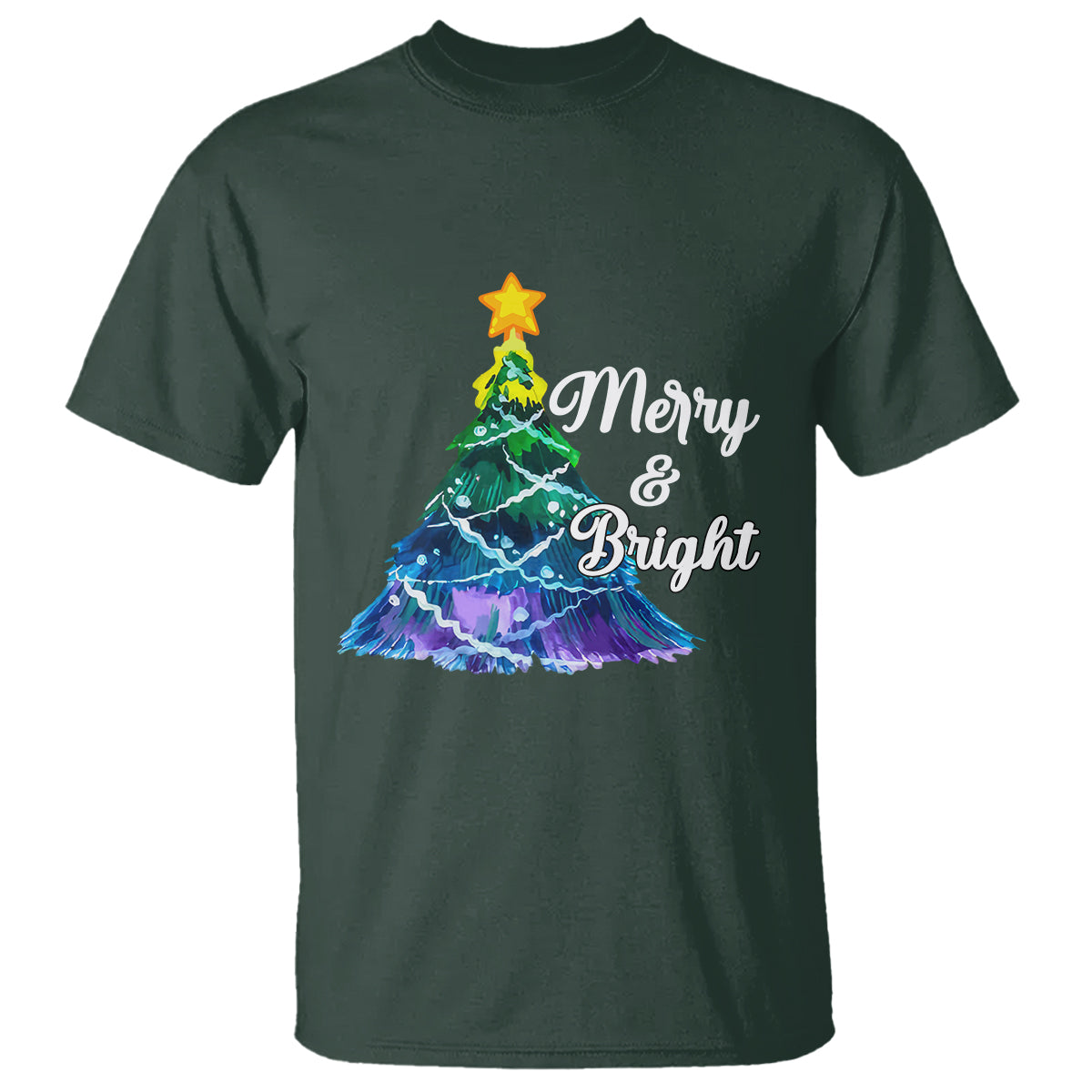 Merry And Bright Colorful Christmas Tree Xmas Holiday T Shirt - Wonder Print Shop