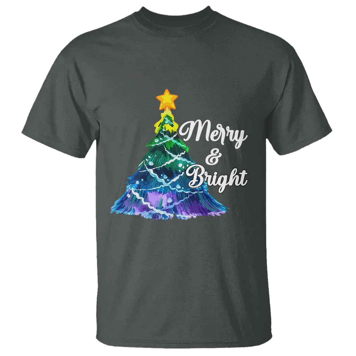 Merry And Bright Colorful Christmas Tree Xmas Holiday T Shirt - Wonder Print Shop