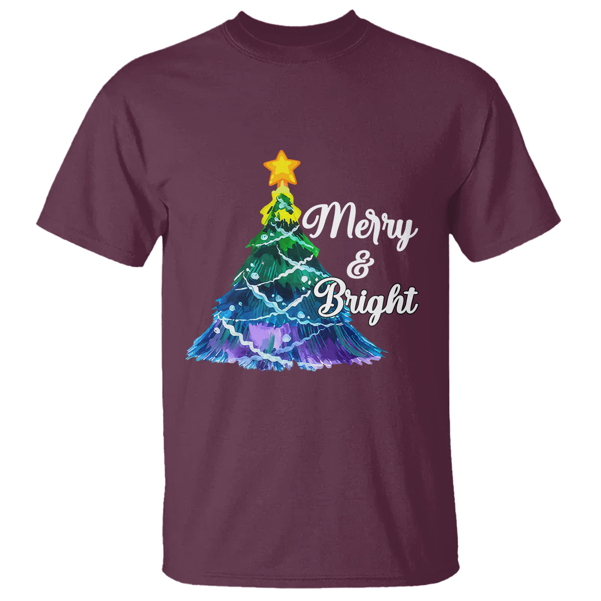 Merry And Bright Colorful Christmas Tree Xmas Holiday T Shirt - Wonder Print Shop