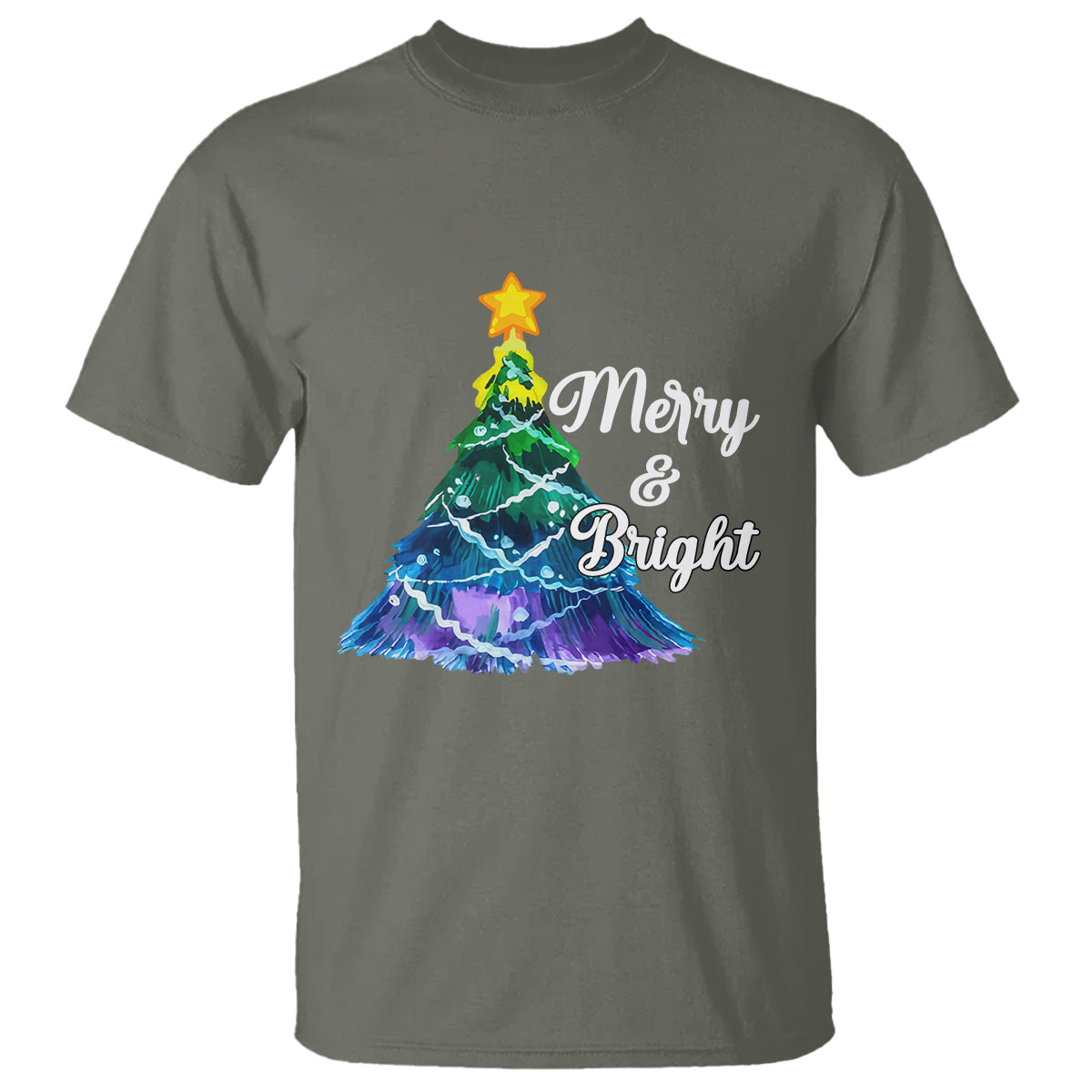 Merry And Bright Colorful Christmas Tree Xmas Holiday T Shirt - Wonder Print Shop