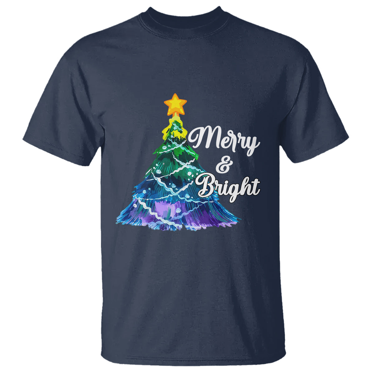 Merry And Bright Colorful Christmas Tree Xmas Holiday T Shirt - Wonder Print Shop