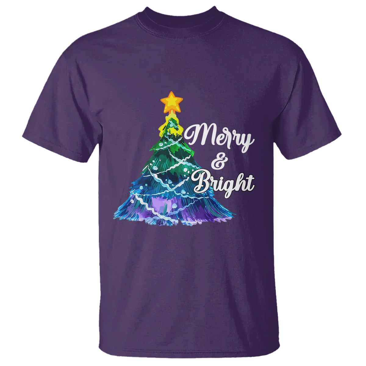 Merry And Bright Colorful Christmas Tree Xmas Holiday T Shirt - Wonder Print Shop