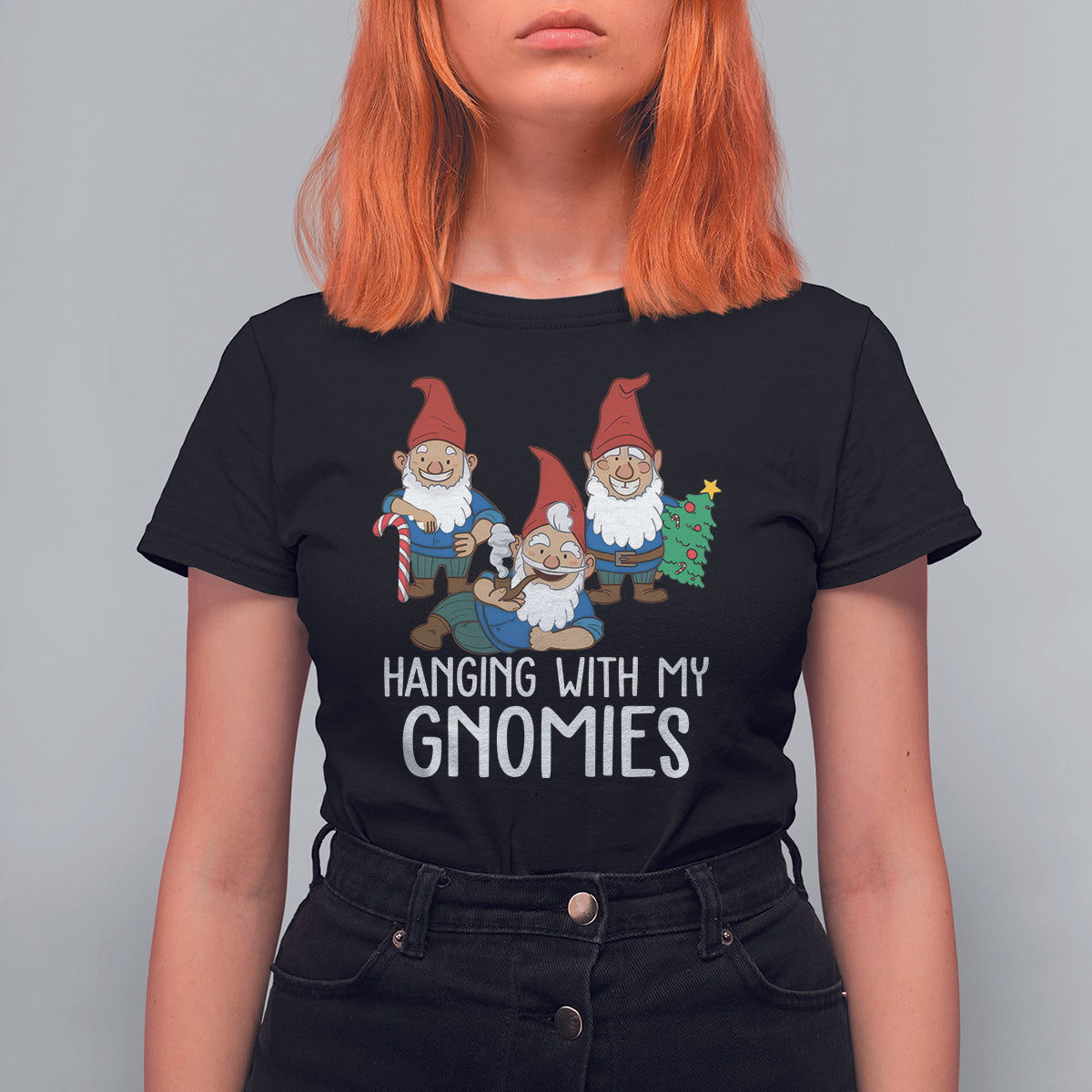 Hanging With My Gnomies Funny Christmas Garden Gnome T Shirt For Women - Wonder Print Shop