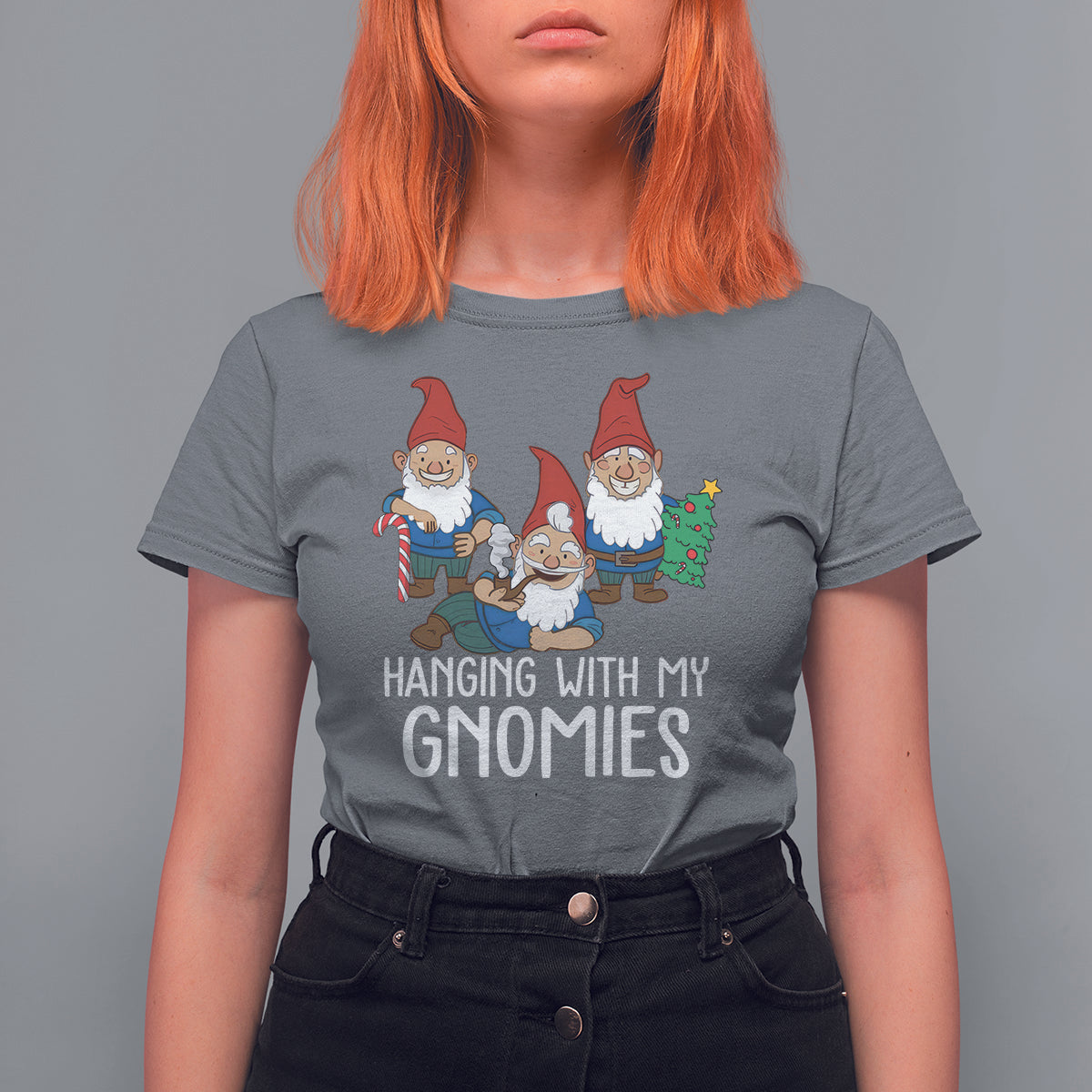 Hanging With My Gnomies Funny Christmas Garden Gnome T Shirt For Women - Wonder Print Shop