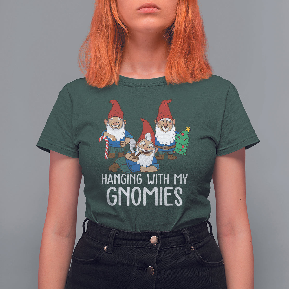 Hanging With My Gnomies Funny Christmas Garden Gnome T Shirt For Women - Wonder Print Shop