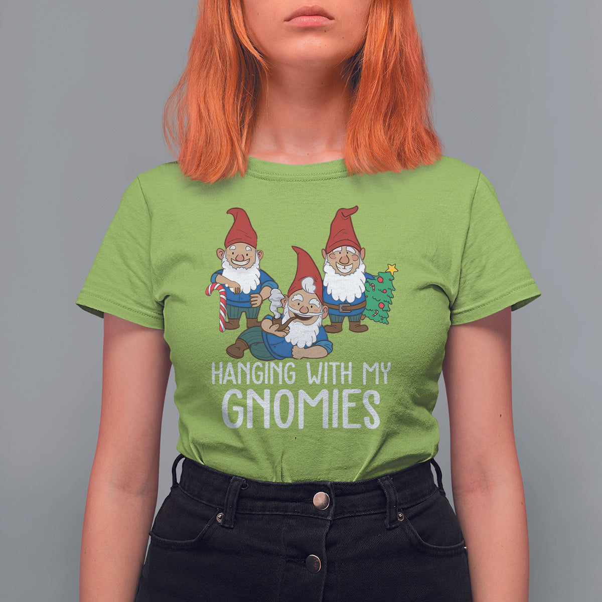Hanging With My Gnomies Funny Christmas Garden Gnome T Shirt For Women - Wonder Print Shop