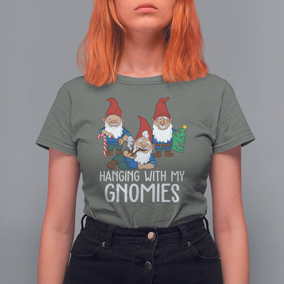 Hanging With My Gnomies Funny Christmas Garden Gnome T Shirt For Women - Wonder Print Shop