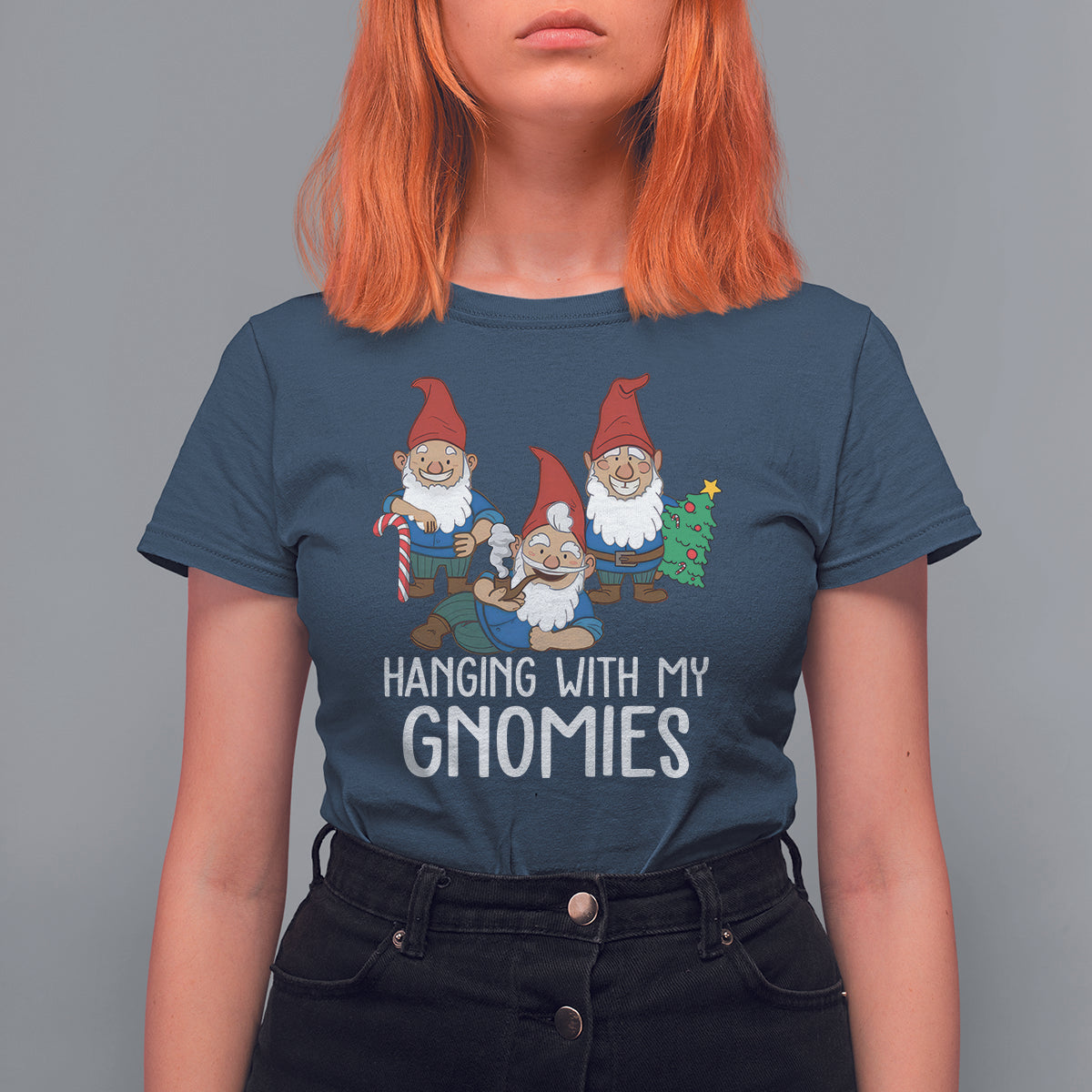Hanging With My Gnomies Funny Christmas Garden Gnome T Shirt For Women - Wonder Print Shop