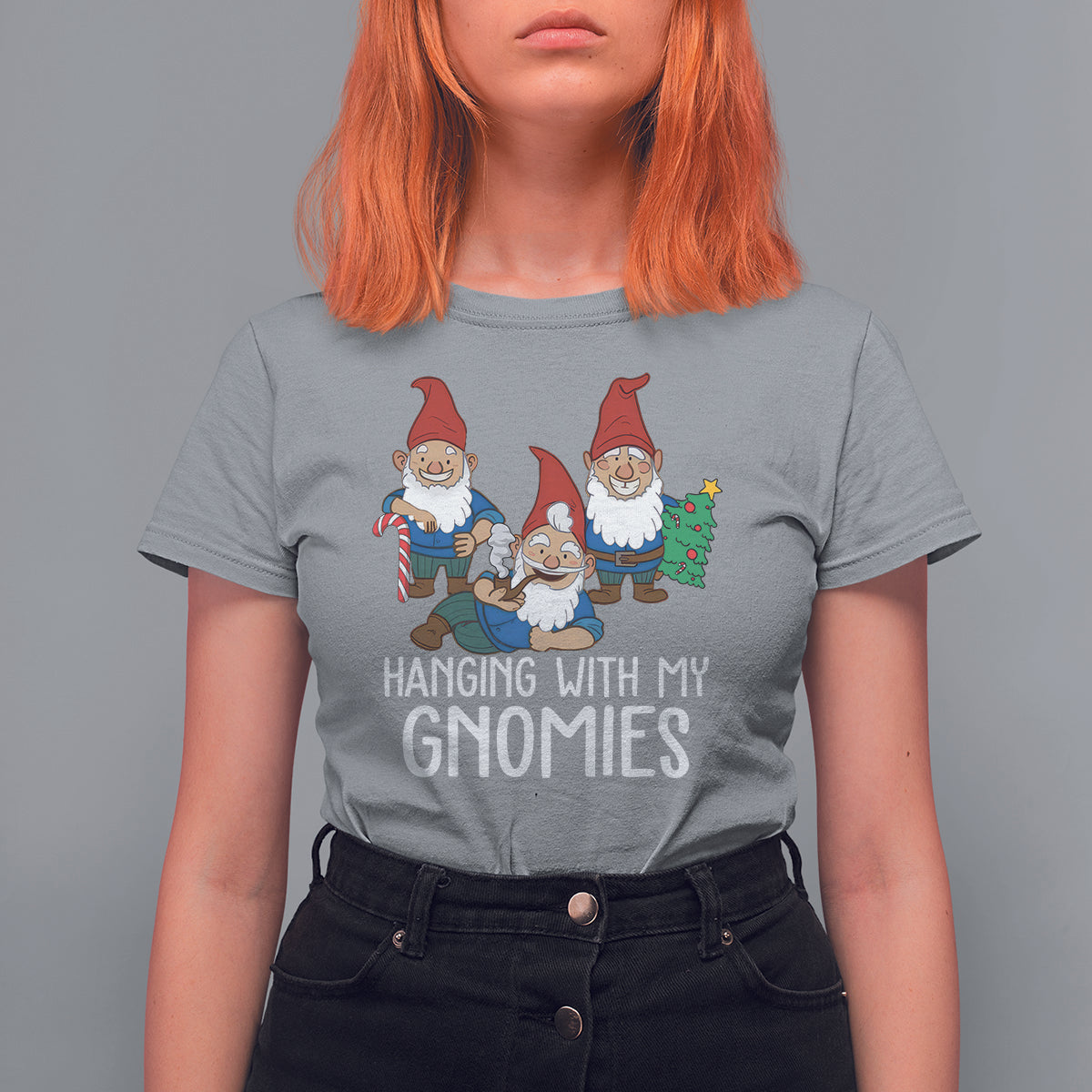 Hanging With My Gnomies Funny Christmas Garden Gnome T Shirt For Women - Wonder Print Shop