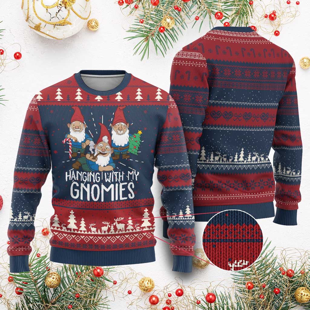 Funny Xmas Garden Ugly Christmas Sweater Hanging With My Gnomies - Wonder Print Shop