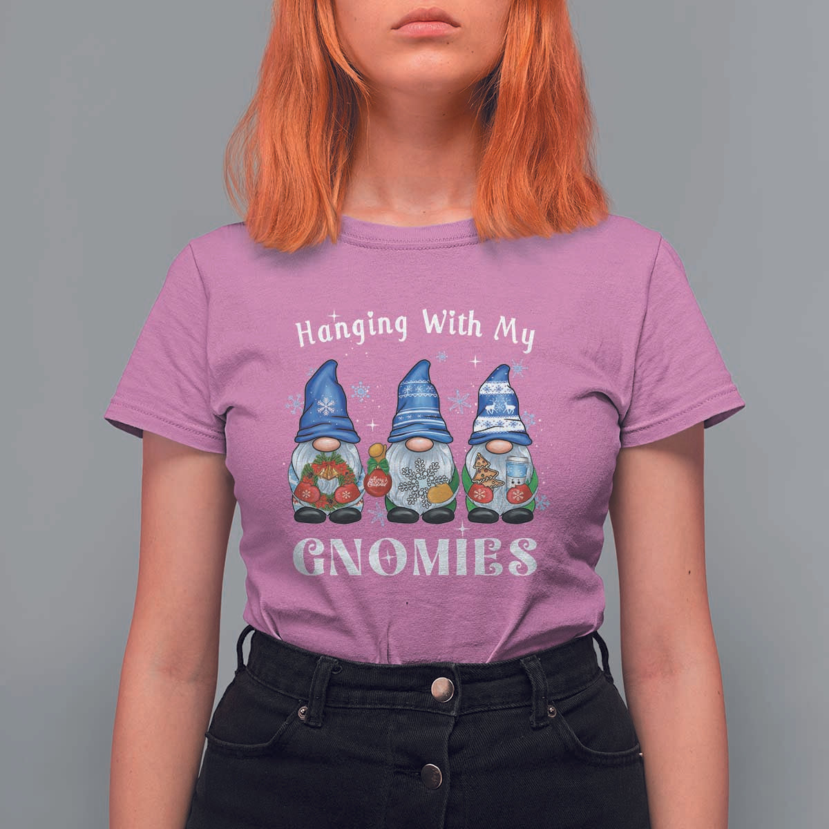 Hanging With My Gnomies Cute Xmas Gnome T Shirt For Women - Wonder Print Shop