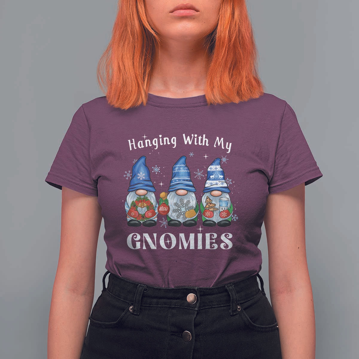 Hanging With My Gnomies Cute Xmas Gnome T Shirt For Women - Wonder Print Shop