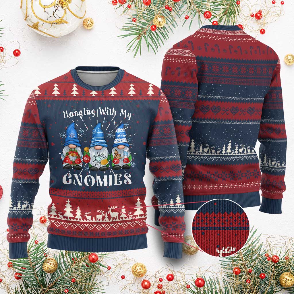 Cute Xmas Gnome Ugly Christmas Sweater Hanging With My Gnomies - Wonder Print Shop